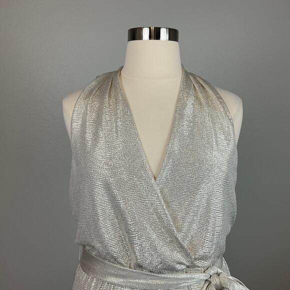 Ralph Lauren Gold Metallic Halter Wrap Cocktail Dress Sleeveless Women’s 16 - Picture 7 of 12